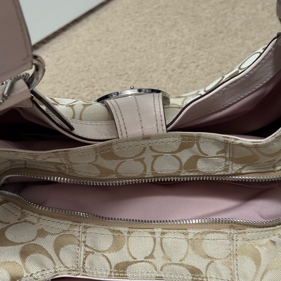 Coach Beige and Pink Signature Shoulder Bag - Picture 4 of 10